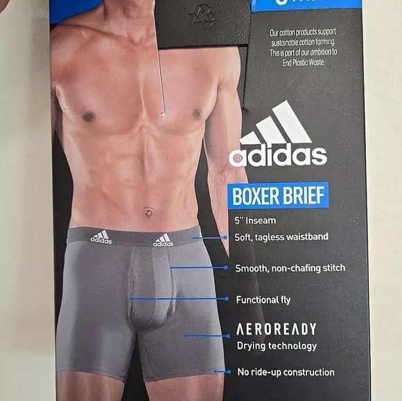 Adidas Men's Small 28-30 Stretch Cotton Trunk Underwear 3-Pack Blue Black Grey - Picture 2 of 5